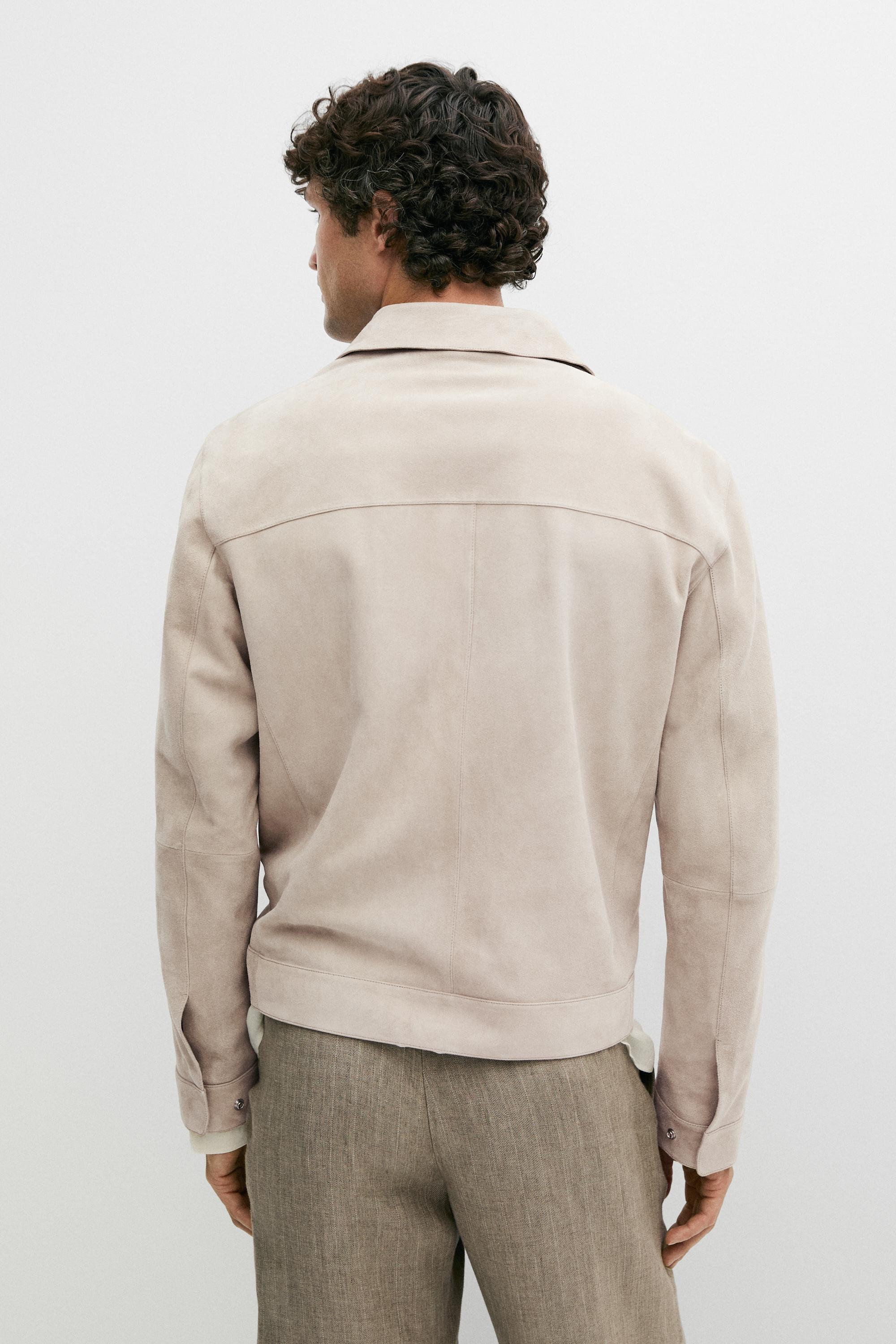 Veste à col en cuir finition daim